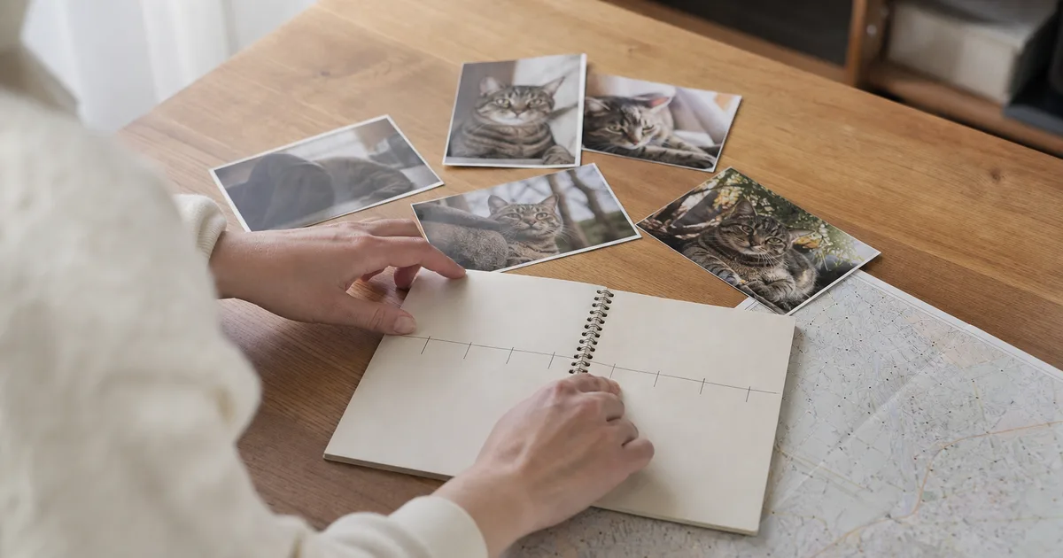 猫の写真と脱走情報を整理する様子