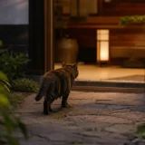 夕方の自宅前へ戻る猫