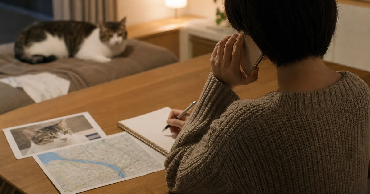 目撃情報をメモして連絡する飼い主