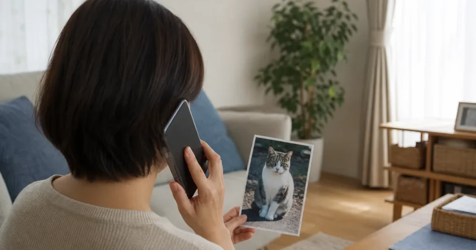 脱走猫について電話相談する飼い主