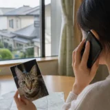 脱走猫の相談をする飼い主