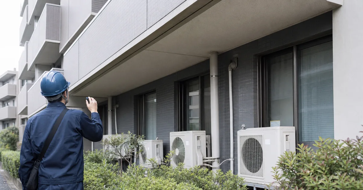室外機周辺を確認する様子