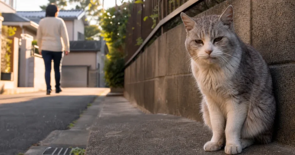 住宅地で高齢猫を探す飼い主
